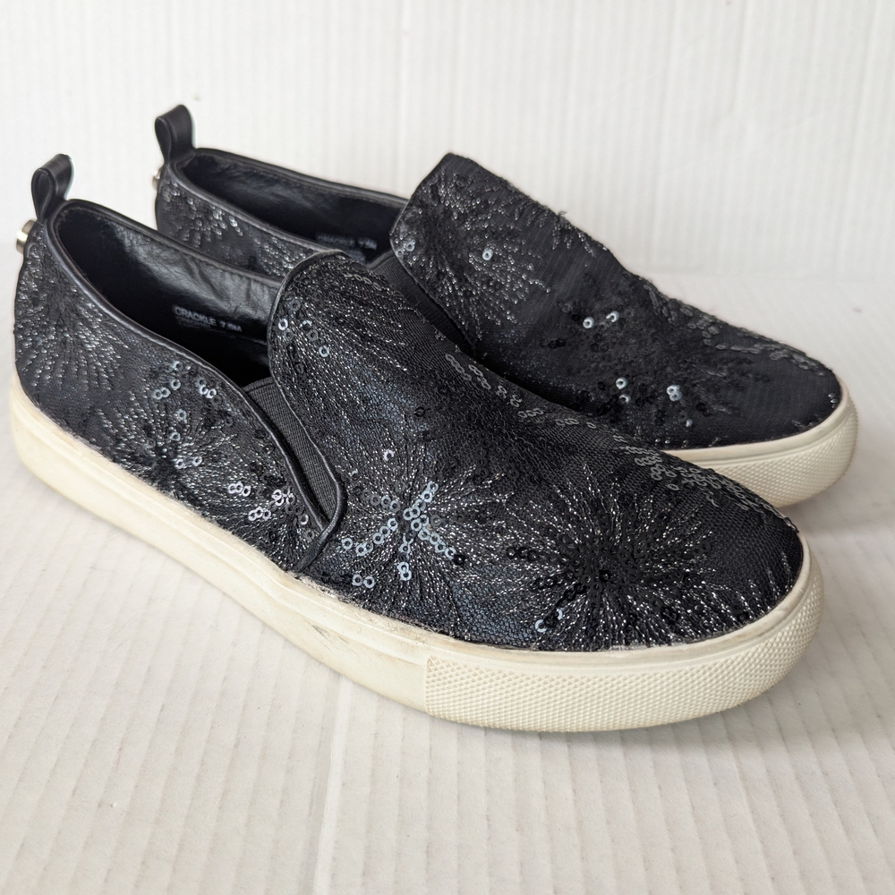Steve Madden Shoes Womens 7-7.5? Katchy Sneakers Black Sparkly Knit Slip On